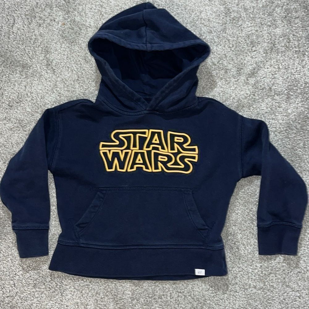 GAP Star Wars Hooded Hoodie Faded Fleece Black Sweatshirt USED Youth XS 4-5 Size
